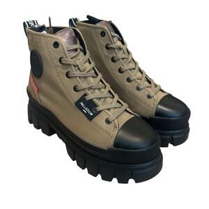 Palladium Womens Revolt Hi TX Ankle Boots Olive Lace-Up Platform Shoes Sz 6.5